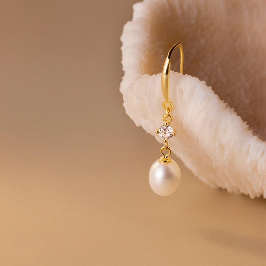 Pearl Crystal Drop Earrings Gold | Amelia Bellrose Jewellery