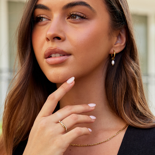 Pearl Drop Gold Hoop Earrings | Amelia Bellrose Jewellery