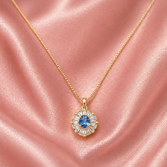 Blue Crystal Floral Cluster Necklace | Amelia Bellrose Jewellery