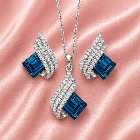 Blue Crystal Geometric Jewellery Set | Amelia Bellrose Jewellery
