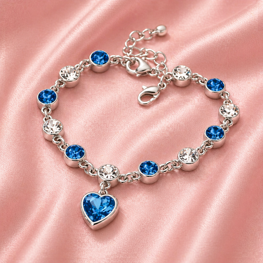 Blue Crystal Heart Charm Bracelet | Amelia Bellrose Jewellery