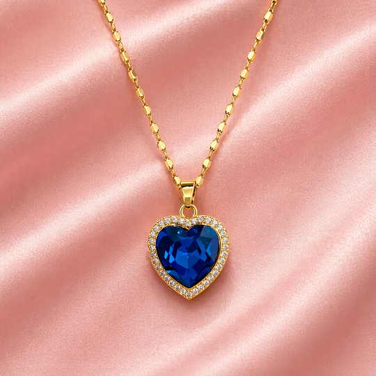 Blue Crystal Heart Halo Necklace | Amelia Bellrose Jewellery