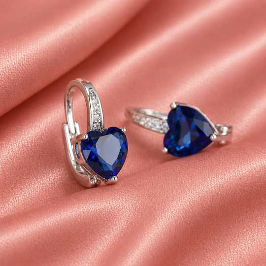 Blue Crystal Heart Hoop Earrings | Amelia Bellrose Jewellery