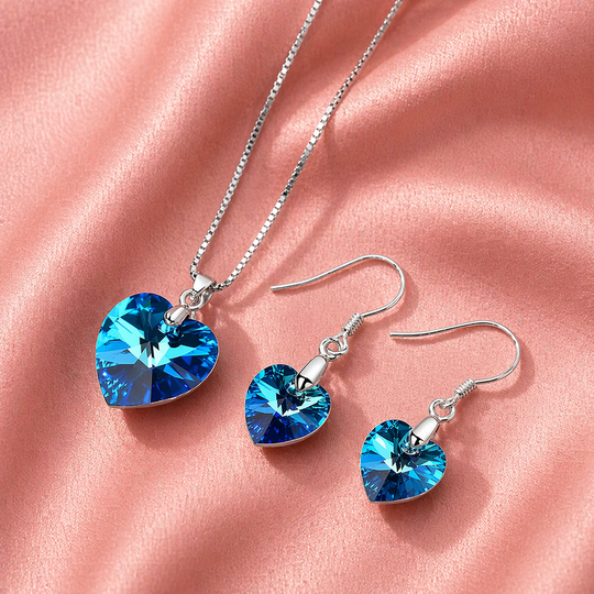 Blue Crystal Heart Jewellery Set | Amelia Bellrose Jewellery