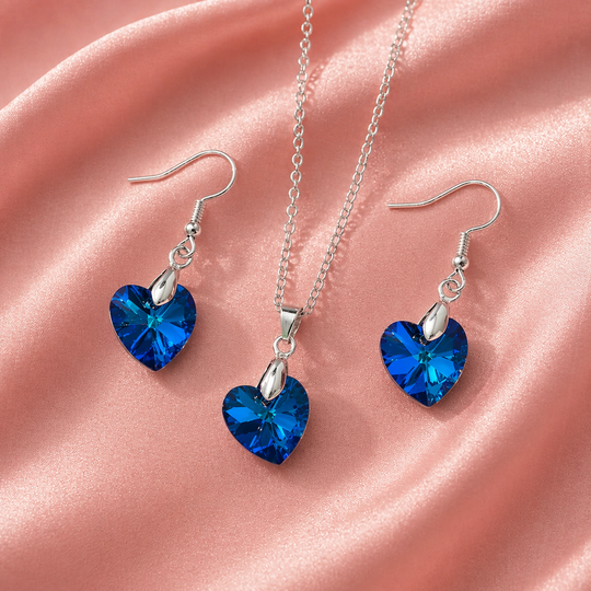 Blue Crystal Heart Jewellery Set | Amelia Bellrose Jewellery