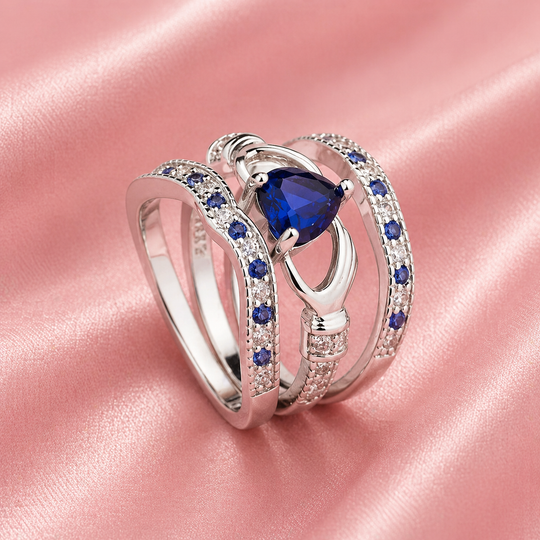 Blue Crystal Heart Multi-Band Ring | Amelia Bellrose Jewellery