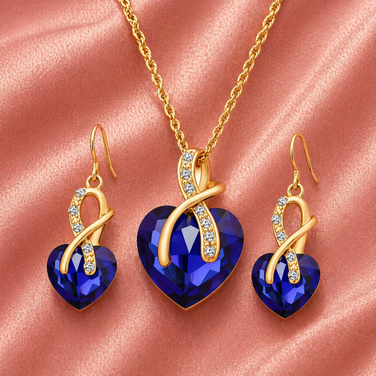 Blue Crystal Heart Twist Jewellery Set | Amelia Bellrose Jewellery
