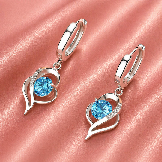 Blue Crystal Open Heart Drop Earrings | Amelia Bellrose Jewellery