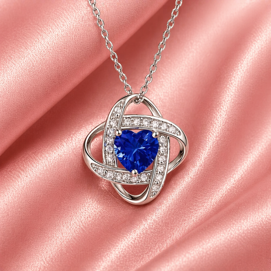 Blue Crystal Orbit Heart Necklace | Amelia Bellrose Jewellery