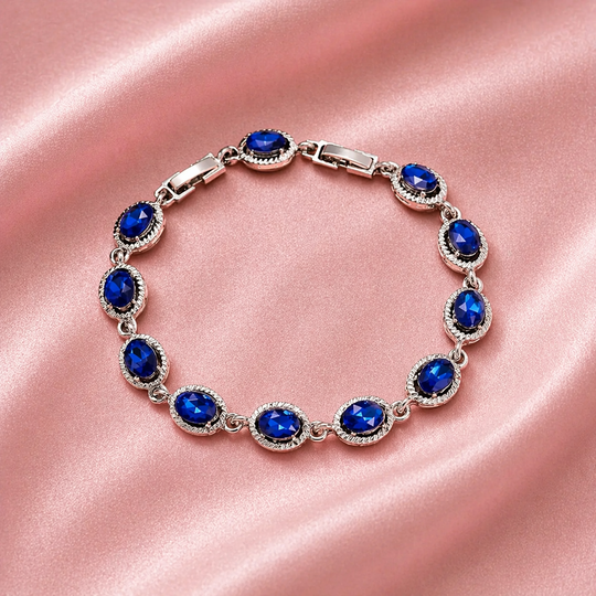 Blue Crystal Oval Rope-Edge Bracelet | Amelia Bellrose Jewellery