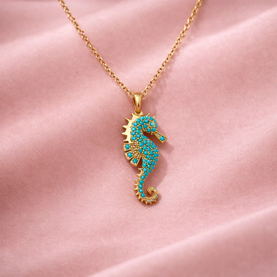 Blue Crystal Seahorse Pendant Necklace | Amelia Bellrose Jewellery