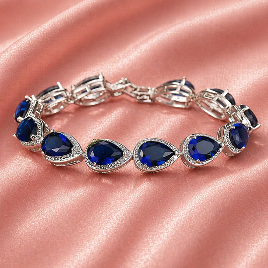 Blue Crystal Teardrop Halo Bracelet | Amelia Bellrose Jewellery