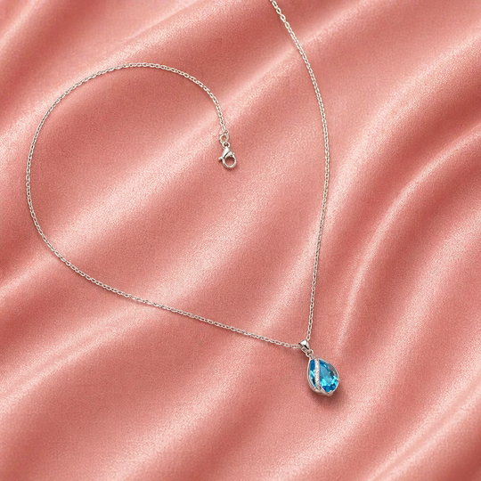 Blue Crystal Teardrop Wave Necklace | Amelia Bellrose Jewellery