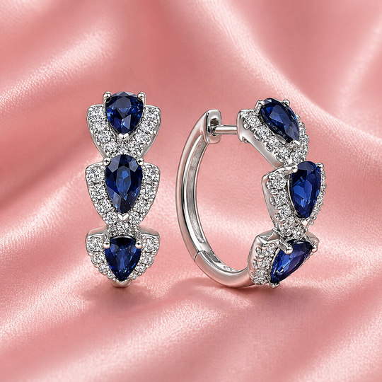 Blue Crystal Triple Teardrop Ear Cuff | Amelia Bellrose Jewellery