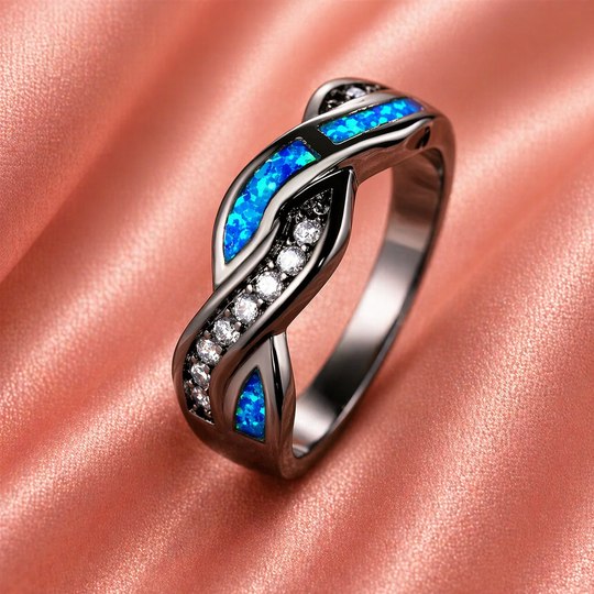 Blue Opal Inlay Twist Ring | Amelia Bellrose Jewellery