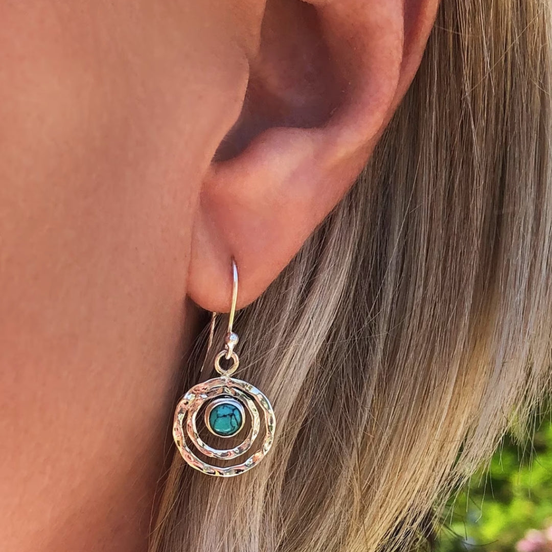 Turquoise Two-Tone Disc Drop Earrings | Amelia Bellrose Jewellery