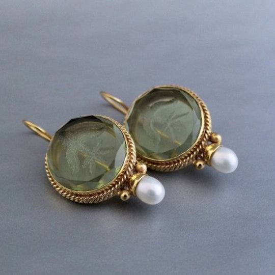 Green Crystal & Pearl Drop Earrings | Amelia Bellrose Jewellery