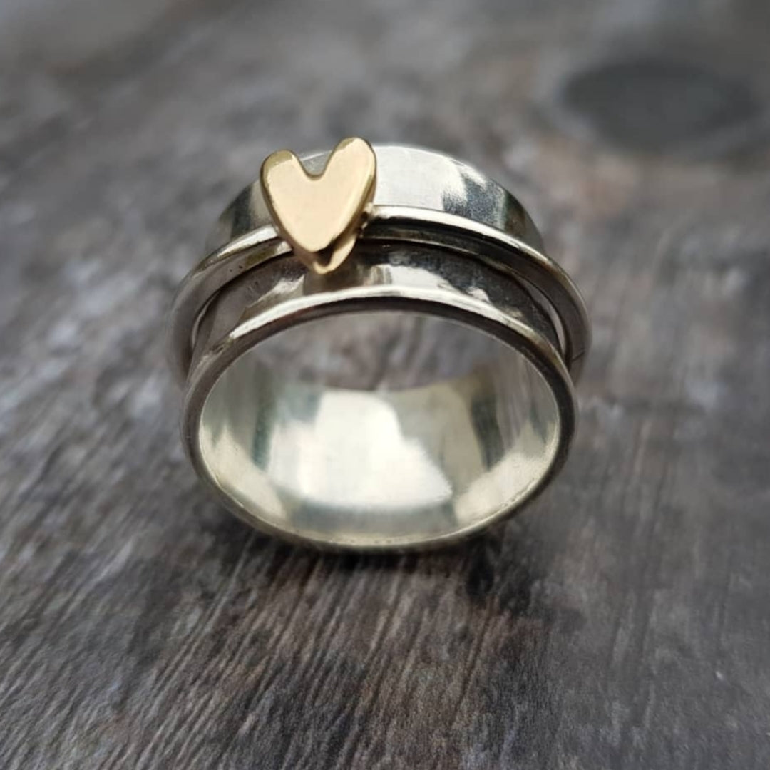 Minimal Heart Accent Silver Gold Ring | Amelia Bellrose Jewellery