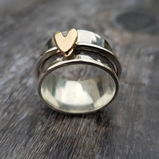 Minimal Heart Accent Silver Gold Ring | Amelia Bellrose Jewellery