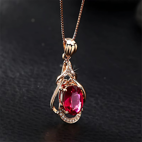 Oval Red Crystal Pendant Necklace Gold | Amelia Bellrose Jewellery