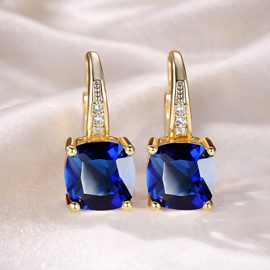 Sapphire Crystal Square Drop Earrings | Amelia Bellrose Jewellery