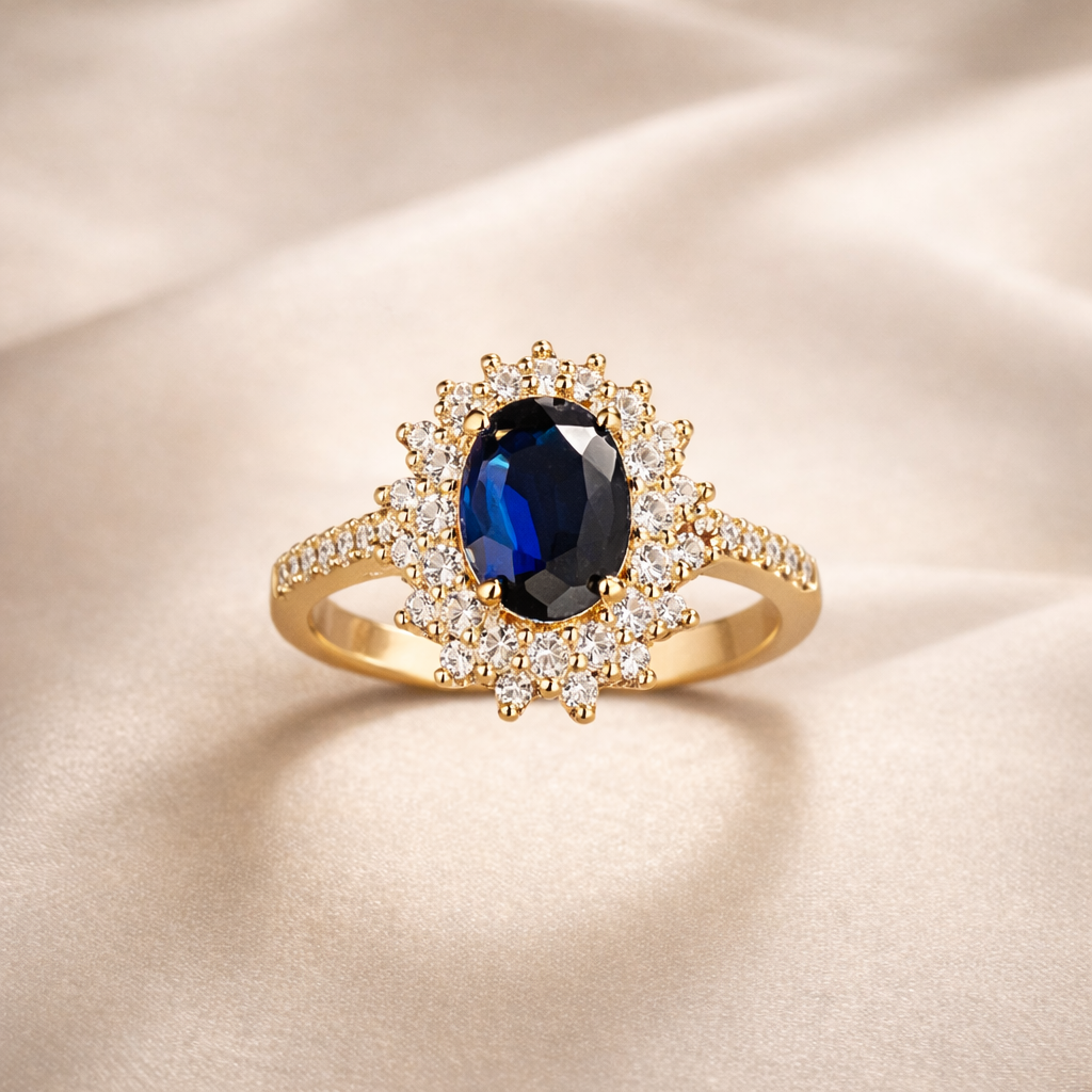 Sapphire Crystal Halo Ring | Amelia Bellrose Jewellery