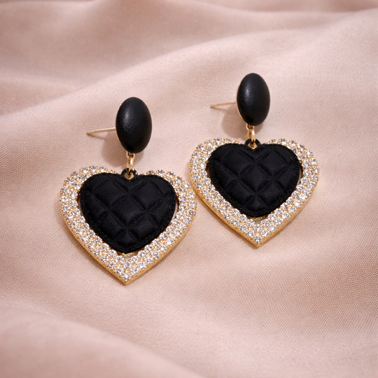 Quilted Heart Crystal Drop Earrings | Amelia Bellrose Jewellery