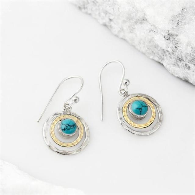 Turquoise Two-Tone Disc Drop Earrings | Amelia Bellrose Jewellery
