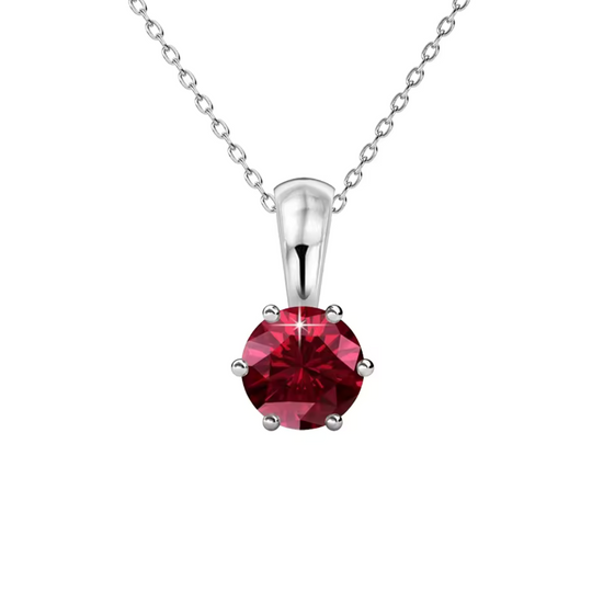 Red Crystal Solitaire Necklace Silver | Amelia Bellrose Jewellery
