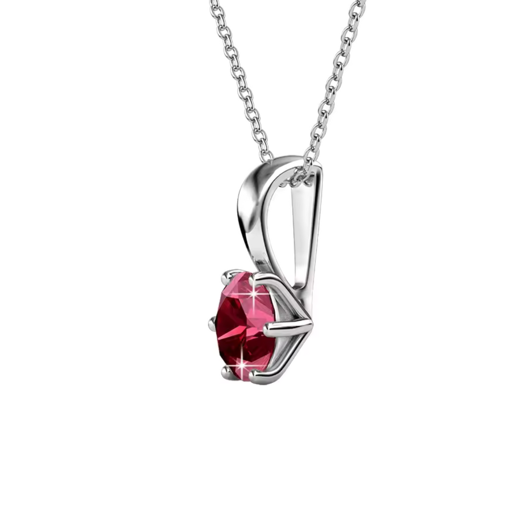 Red Crystal Solitaire Necklace Silver | Amelia Bellrose Jewellery