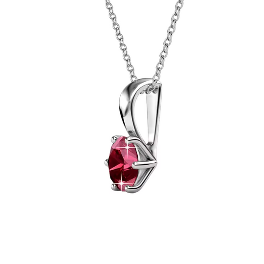 Red Crystal Solitaire Necklace Silver | Amelia Bellrose Jewellery
