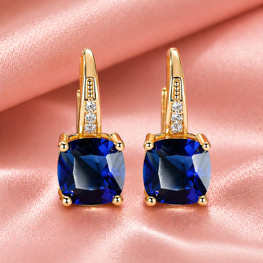 Cushion-Cut Blue Crystal Drop Earrings | Amelia Bellrose Jewellery