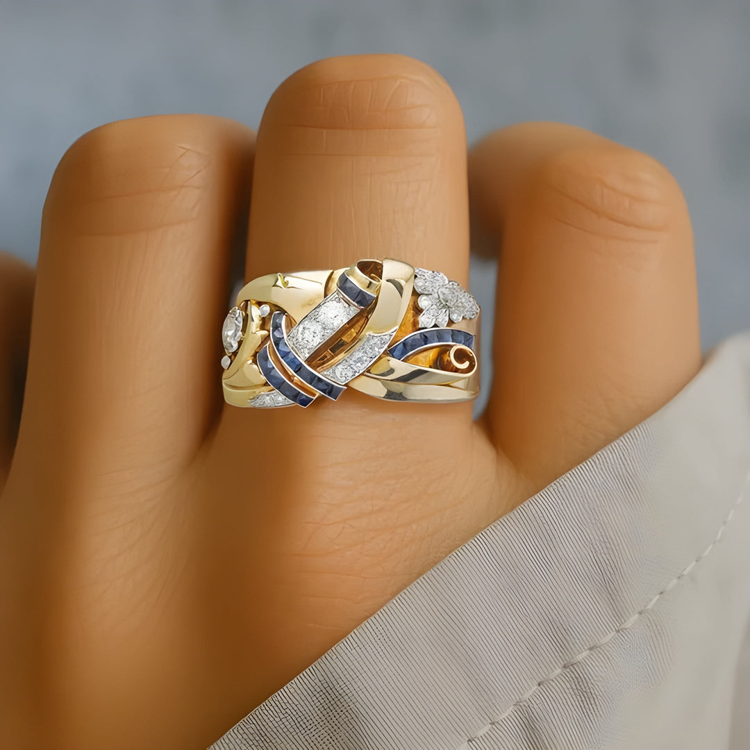 Sapphire & Crystal Floral Statement Ring | Amelia Bellrose Jewellery