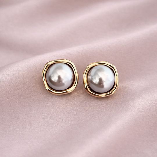Pearl Stud Gold Frame Earrings | Amelia Bellrose Jewellery