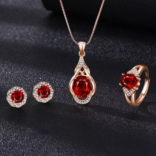 Oval Red Crystal Jewellery Set Rose Gold | Amelia Bellrose Jewellery
