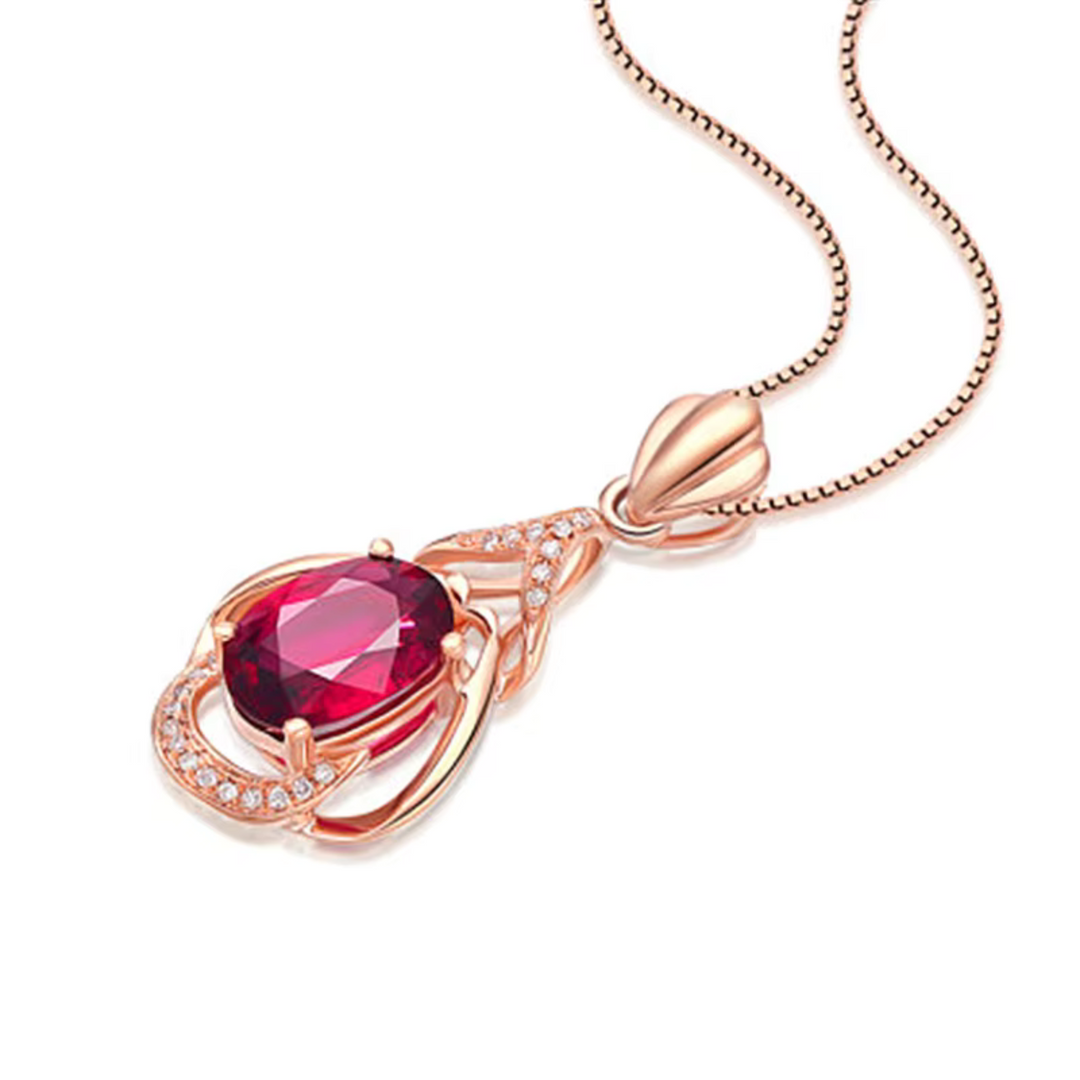 Oval Red Crystal Pendant Necklace Gold | Amelia Bellrose Jewellery