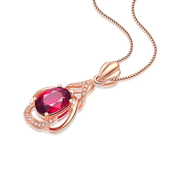 Oval Red Crystal Pendant Necklace Gold | Amelia Bellrose Jewellery