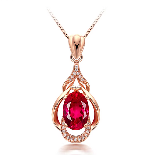 Oval Red Crystal Pendant Necklace Gold | Amelia Bellrose Jewellery