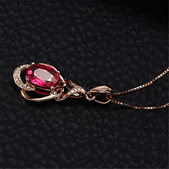 Oval Red Crystal Pendant Necklace Gold | Amelia Bellrose Jewellery