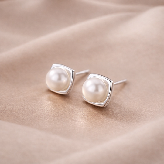 Pearl Square Stud Earrings | Amelia Bellrose Jewellery