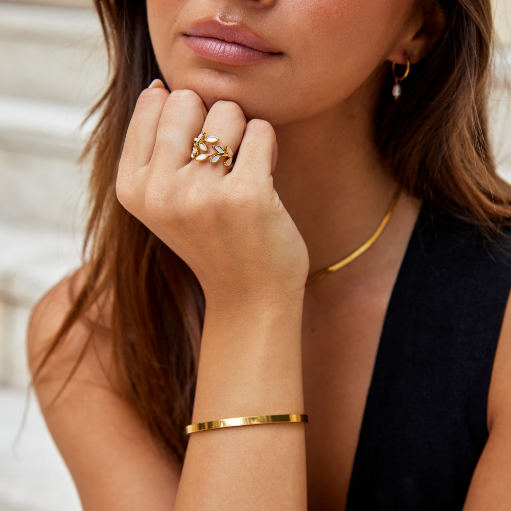 Mother-of-Pearl Leaf Gold Ring | Amelia Bellrose Jewellery