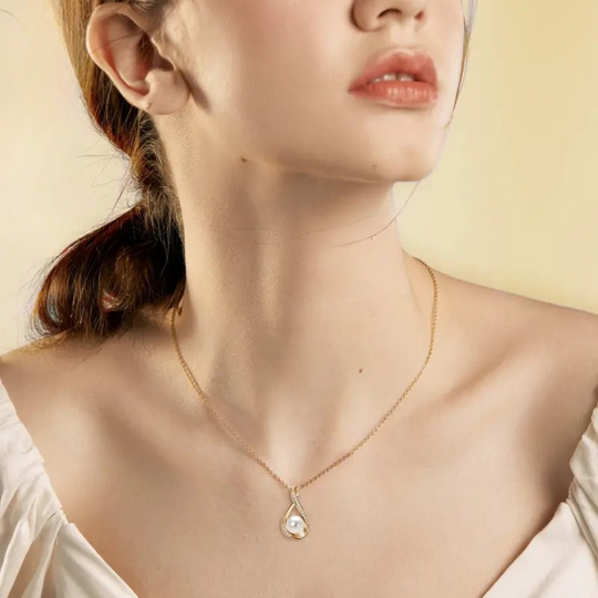 Gold Infinity Pendant with Freshwater Pearl
