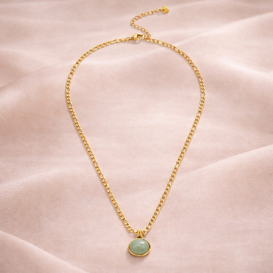 Green Stone Pendant Curb Chain Necklace | Amelia Bellrose Jewellery