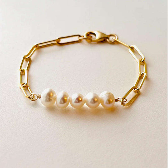 Pearl Bar Chain Bracelet Gold | Amelia Bellrose Jewellery