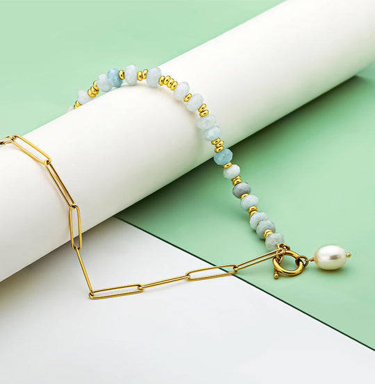 Aqua Beaded Chain Bracelet Gold | Amelia Bellrose Jewellery