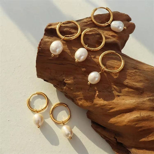 Pearl Drop Huggie Earrings Gold | Amelia Bellrose Jewellery