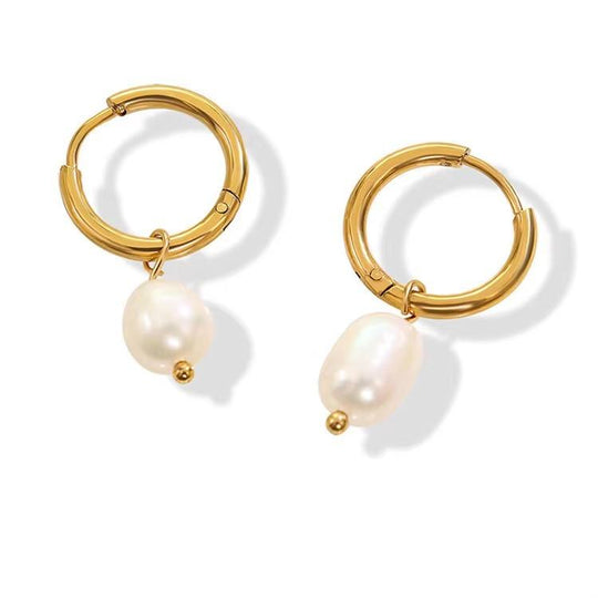 Pearl Drop Huggie Earrings Gold | Amelia Bellrose Jewellery