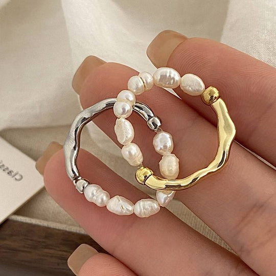Pearl Wrap Ring Set Gold & Silver | Amelia Bellrose Jewellery