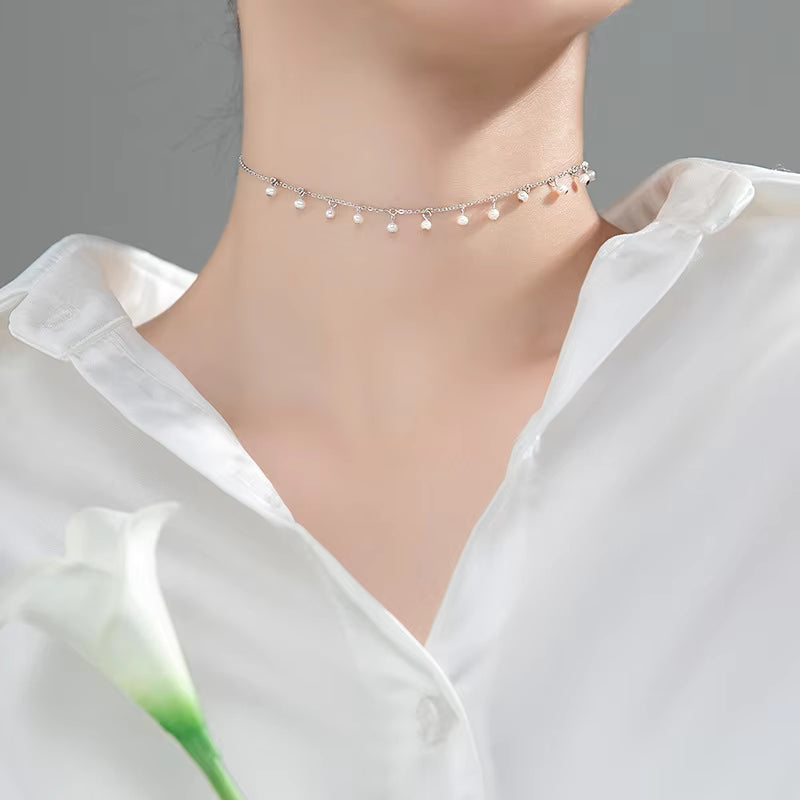 Dainty Pearl Drop Necklace Gold & Silver | Amelia Bellrose Jewellery