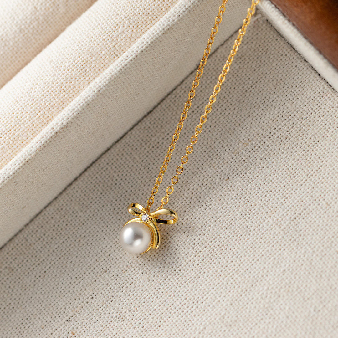 Pearl Bow Necklace Gold & Silver | Amelia Bellrose Jewellery